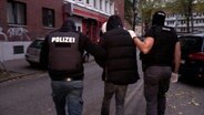 Zwei Polizeiermittler führen einen mutmaßlichen Drogendealer nach einer Razzia ab. © NonstopNews 