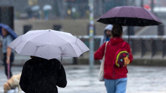 Menschen gehen in Hamburg mit einem Regenschirm spazieren. © picture alliance / Geisler-Fotopress | Christopher Tamcke Foto: Christopher Tamcke