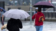 Touristen mit Regenschirmen unterwegs im Regen an den Landungsbrücken im Hamburger Hafen. © picture alliance / Geisler-Fotopress Foto: Christopher Tamcke