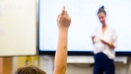 Ein Schüler meldet sich per Handzeichen in einem Klassenraum. © Julian Stratenschulte/dpa Foto: Julian Stratenschulte