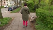 Eine Frau geht mit ihrem Hund spazieren. © Screenshot 