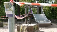 Mit Absperrband ist ein Spielplatz im Jenischpark gegen Zutritt gesichert. © picture alliance/dpa Foto: Bodo Marks