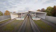 So wie in dieser Visualisierung soll die U-Bahnstation Sengelmannstraße in Hamburg einmal aussehen. © Hamburger Hochbahn 