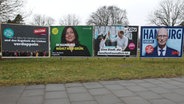 Mehrere Wahlplakate hängen an einer Straße in Hamburg (Symbolfoto) © IMAGO Foto: Hanno Bode