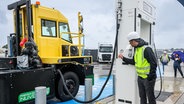 Testfeld inklusive einer Wasserstofftankstelle für wasserstoffbetriebene Geräte am HHLA Container Terminal Tollerort in Hamburg © picture alliance/dpa Foto: Ulrich Perrey