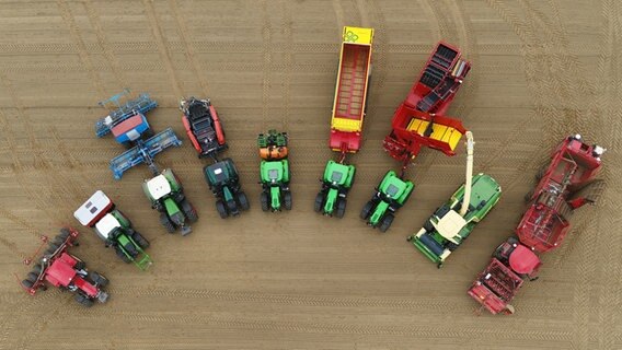 Landmaschinen auf einem Feld, aufgenommen mit einer Drohne. © my-agrirouter.com 