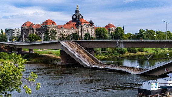 Aufnahme der teilweise eingestürzten Carolabrücke in Dresden. © IMAGO / Frank Bienewald 