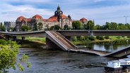 Aufnahme der teilweise eingestürzten Carolabrücke in Dresden. © IMAGO / Frank Bienewald 