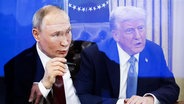 Dieses illustrative Bild zeigt den russischen Präsidenten Wladimir Putin (links) und den US-Präsidenten Donald Trump (rechts). © picture alliance Foto: picture alliance / Sipa USA | SOPA Images