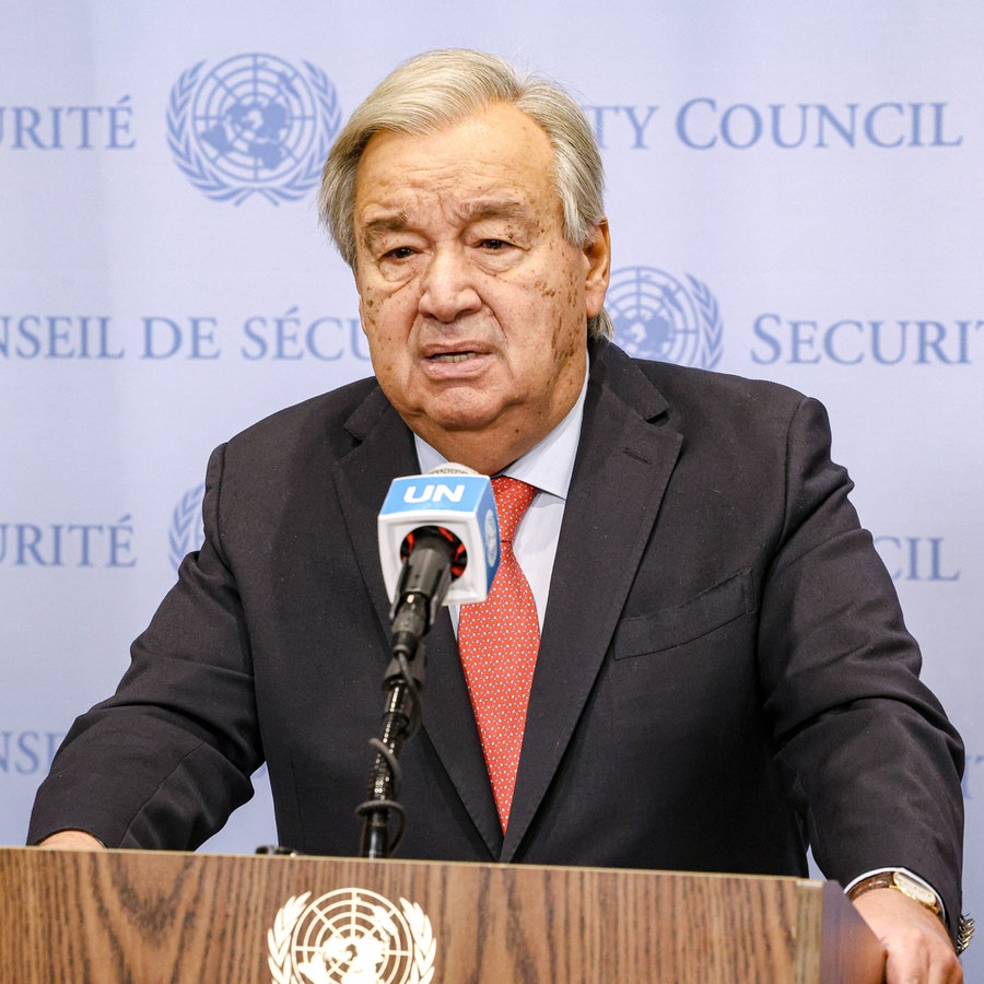 Antonio Guterres, Generalsekretär der Vereinten Nationen bei einem Pressestatement. © dpa - Bildfunk/ZUMA Press Wire Foto: Bianca Otero