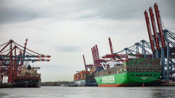 Container-Schiffe stehen am Burchardkai im Hamburger Hafen. © IMAGO / Horrmann Kislichko GbR 