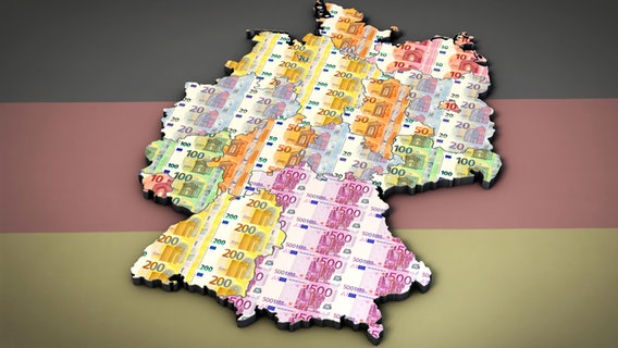 Eine Deutschlandkarte aus Geldscheinen © picture alliance / Zoonar | DesignIt 