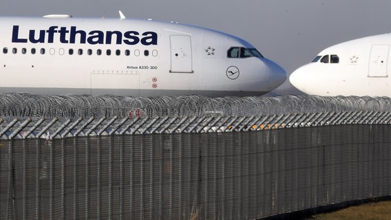 Zwei Lufthansa-Maschinen stehen mit der Schnauze aneinander © dpa-Bildfunk 
