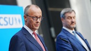 17.09.2024, Berlin: Friedrich Merz (l), CDU-Bundesvorsitzender und Unionsfraktionsvorsitzender, und Markus Söder, CSU-Vorsitzender und Ministerpräsident von Bayern, geben eine Pressekonferenz zur Frage um die Kanzlerkandidatur der Union. © dpa Foto: Kay Nietfeld