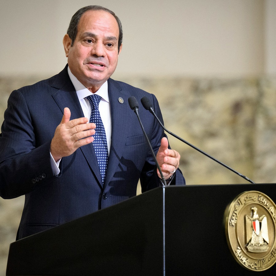 Der Präsident von Ägypten, Abdel Fattah al-Sisi, äußert sich bei einer Pressekonferenz im Ittihadiya Palast in Kairo. © dpa Foto: Bernd von Jutrczenka