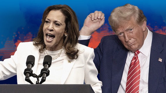 Collage Harris und Trump © picture alliance / ZUMAPRESS.com | ASSOCIATED PRESS Foto: Brian Cahn | Rebecca Droke