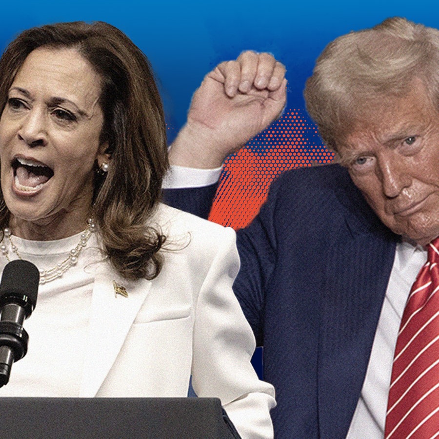 Collage Harris und Trump © picture alliance / ZUMAPRESS.com | ASSOCIATED PRESS Foto: Brian Cahn | Rebecca Droke