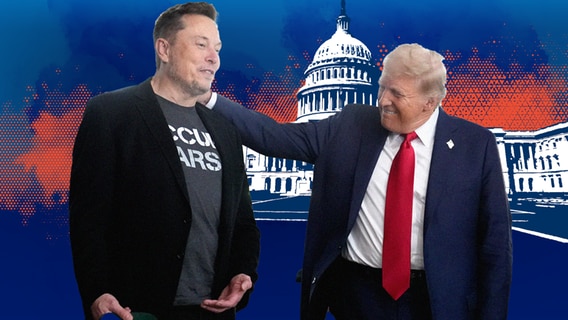 Donald Trump klopft Elon Musk auf die Schulter. © picture alliance Foto: Alex Brandon