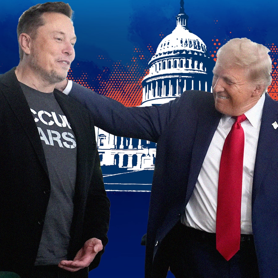 Donald Trump klopft Elon Musk auf die Schulter. © picture alliance Foto: Alex Brandon