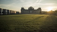 Das Reichstagsgebäude aus der Ferne bei Sonnenuntergang. © photothek.net Foto: Florian Gaertner