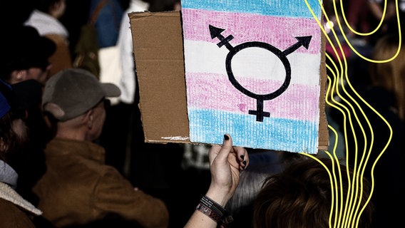 Das Transgender-Symbol auf einem Banner während eine Demonstration in Krakau, Polen. © picture alliance Foto: Beata Zawrzel