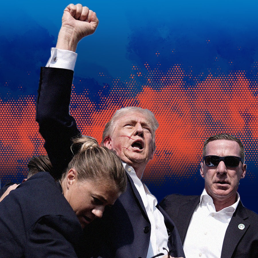 Donald Trump reckt nach dem Attentat auf ihn eine Faust hoch. © AP/dpa Foto: Evan Vucci