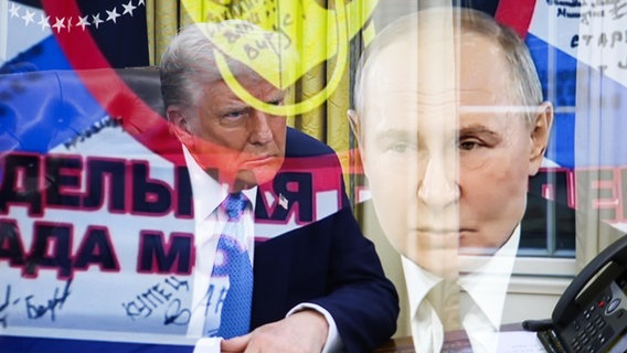 US-Präsident Donald Trump (links) und der russische Präsident Wladimir Putin (rechts) sind in einer Collage zu sehen. © SOPA Images/Sipa USA Foto: Artem Priakhin