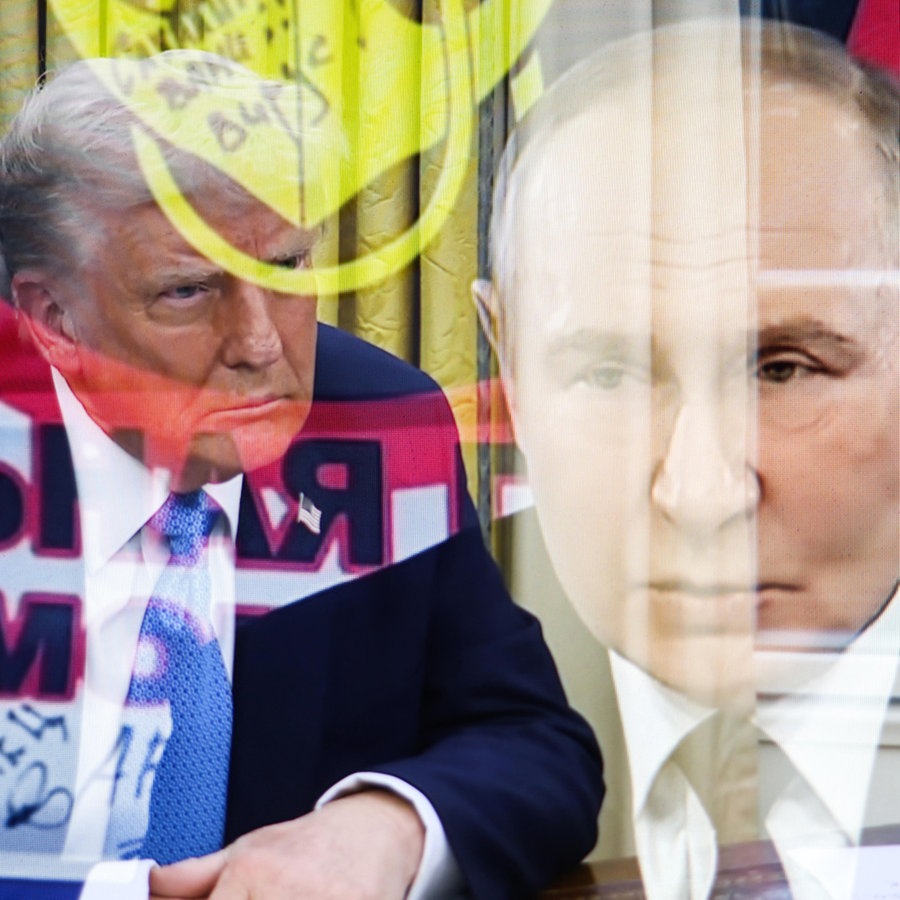 US-Präsident Donald Trump (links) und der russische Präsident Wladimir Putin (rechts) sind in einer Collage zu sehen. © SOPA Images/Sipa USA Foto: Artem Priakhin