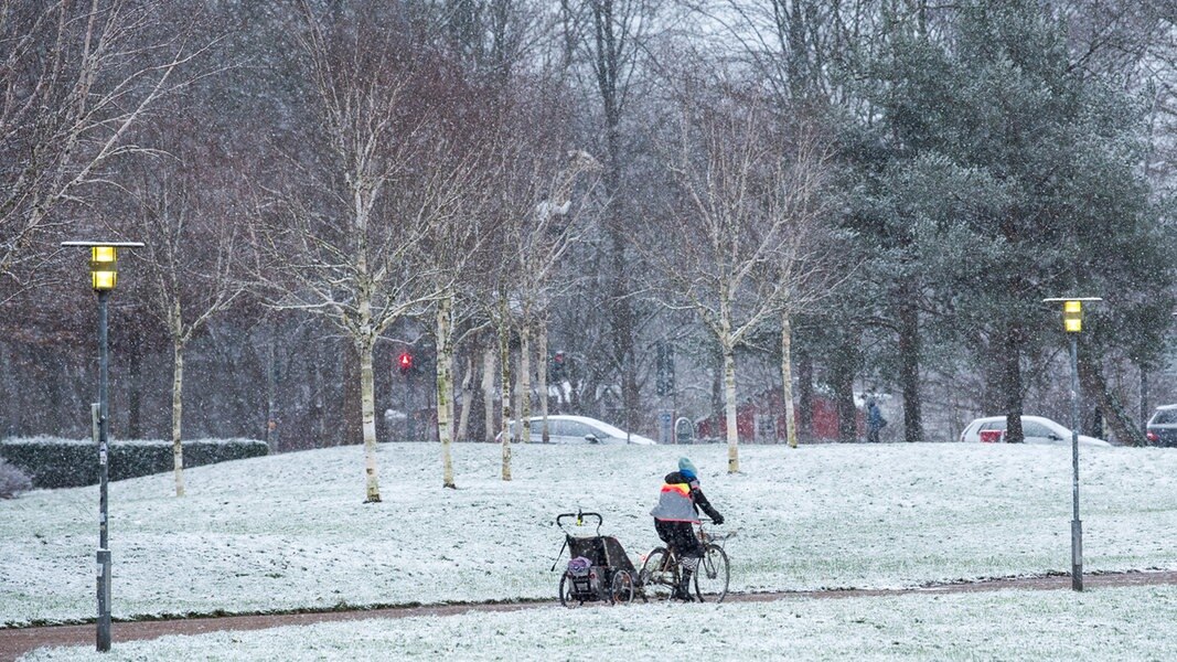 Ein verschneiter Park in Hamburg