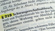 Der Paragraf 218 im Strafgesetzbuch regelt bislang die Strafbarkeit von Schwangerschaftsabbrüchen. © Bernd Weißbrod/dpa 