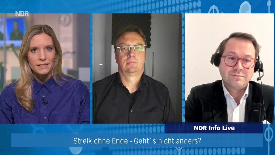 Moderatorin Ann-Brit Bakkenbüll im Gespräch mit Michael Fuhlrott und Markus Plettendorff bei NDR Info live.