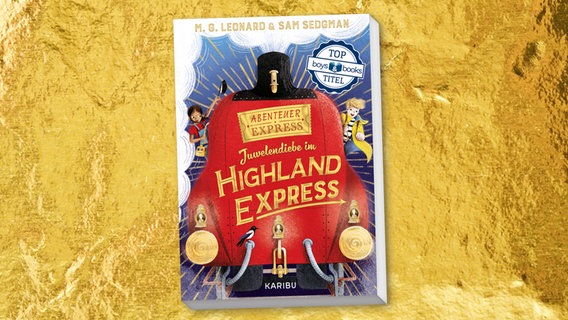 Cover des Kinderbuches "Juwelendiebe im Highland Express" von Maya G. Leonard und Sam Sedgman, erschienen im Karibu Verlag. © Karibu Verlag 
