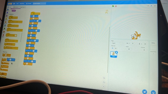 Auf einem Computerbildschirm läuft das Programm Scratch. © NDR Mikado Foto: Ines Kaffka