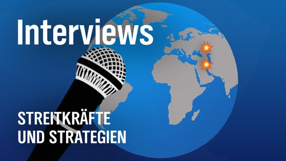 Ein Cover der Podcast-Reihe "Streitkräfte und Strategien" mit einem Mikrofon und der Bezeichnung "Interview" für die ausgekoppelten Gespräche mit Expert*innen. © NDR Foto: Anna Stosch