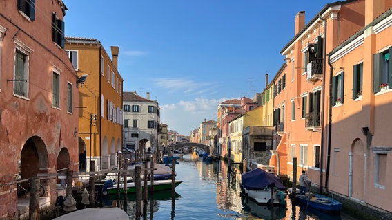 Boote und Gondeln liegen in einem Kanal in Italien in der Stadt Chioggia © NDR Foto: Tom Noga