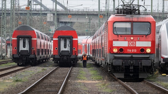 Züge von der Deutschen Bahn stehen auf einem Abstell·gleis. © dpa-Bildfunk Foto: Boris Roessler/dpa