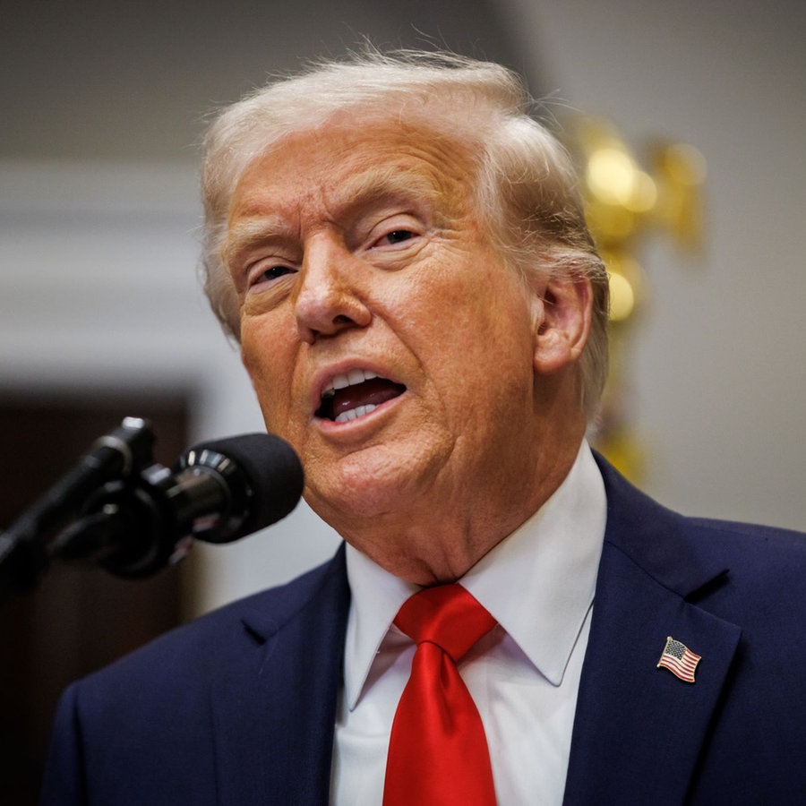 US-Präsident Donald Trump spricht im Roosevelt Room des Weißen Hauses. © picture alliance / Consolidated News Photos | Samuel Corum - Pool via CNP Foto: Samuel Corum