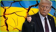 Selenskij und Trump (groß) vor einer bröckelnden Mauer in ukrainischen Farben (Montage) © picture alliance 