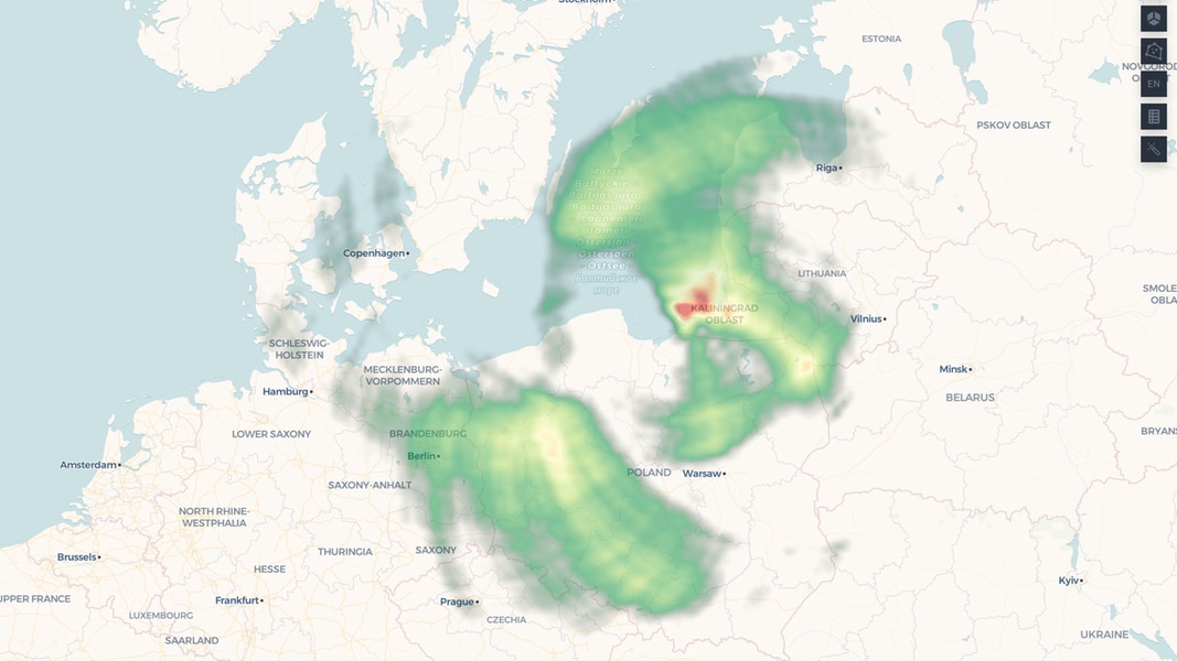 Grafische Darstellung von Störungen der globalen Satellitennavigation (GNSS) im Ostseeraum 