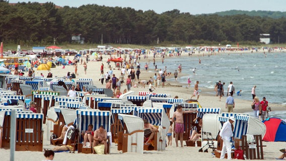 Menschen liegen am Strand von Binz auf Rügen. © dpa-Bildfunk Foto: Stefan Sauer
