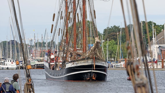 Hanse Sail 2024: Tradionssegler treffen sich im Stadthafen Rostock. © dpa-Bildfunk Foto: Bernd Wüstneck/dpa