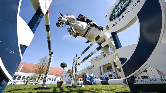 Springprüfung auf dem Landgestüt Redefin. Sven Gero Hünicke aus Deutschland auf Charissa. © Daniel Reinhardt 