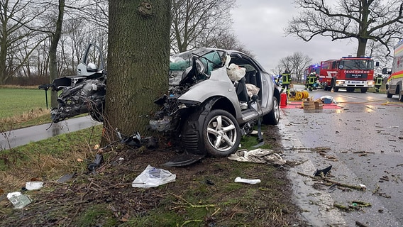 Der Wagen eines 21-Jährigen ist frontal gegen einen Baum gefahren. © Stefan Tretropp Foto: Stefan Tretropp