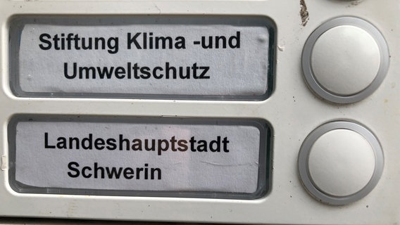 Das Klingelschild der Stiftung Klima- und Umweltschutz in der Nähe des Schweriner Hauptbahnhofs. © picture alliance/dpa/dpa-Zentralbild Foto: Frank Pfaff/picture alliance/dpa/dpa-Zentralbild