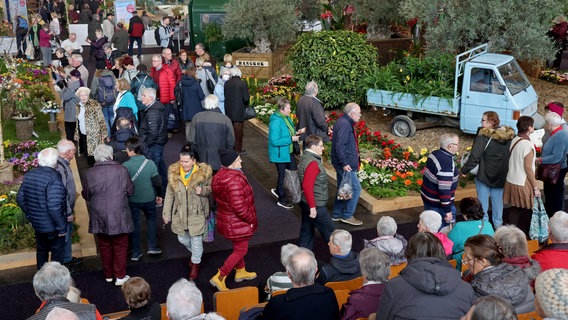 Besucher der Ostseemesse schauen sich bei einer früheren Auflage der Schau in der Halle der Hansemesse um. © dpa-Bildfunk Foto: Bernd Wüstneck/dpa