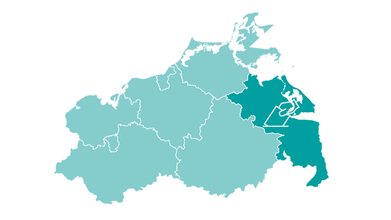 Die Umrisse des Landes Mecklenburg-Vorpommern, darin farblich hervorgehoben Symbole, die das Thema Wahl verdeutlichen. © NDR Foto: NDR