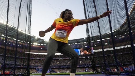 05.08.2024, Frankreich, Saint-Denis: Olympia, Paris 2024, Leichtathletik, Stade de France, Diskuswurf, Frauen, Finale,
Claudine
Vita aus Deutschland in Aktion. © Michael Kappeler/dpa Foto: Michael Kappeler/dpa