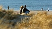 Zwei Menschen sitzen in der Sonne am Ostseestrand. © dpa Foto: Bernd Wüstneck