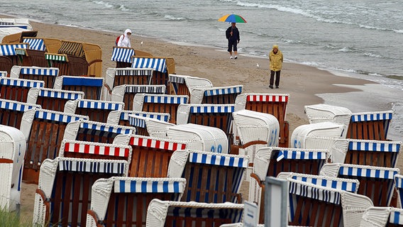 Urlauber mit Regenschirm am Strand © dpa Bildfunk Foto: Jens Büttner