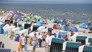 Der Strand in Zinnowitz auf Usedom ist voller Badegäste. © dpa-Bildfunk Foto: Stefan Sauer